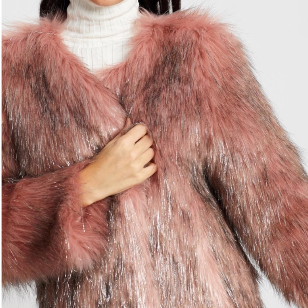 UNREAL FUR Dusty Pink & Silver Fire And Ice Jacket - Picture 3 of 6